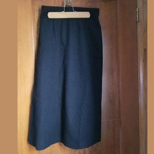 Vintage 80s, mid-calf, long, A-line, black, lined, wool skirt